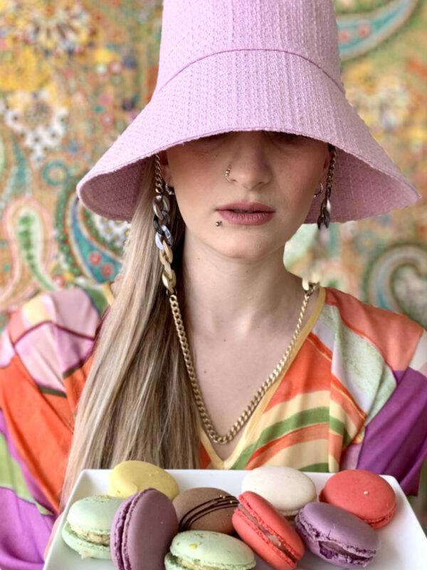 pink bucket hat in cotton by pepperose boucklet by pepperose